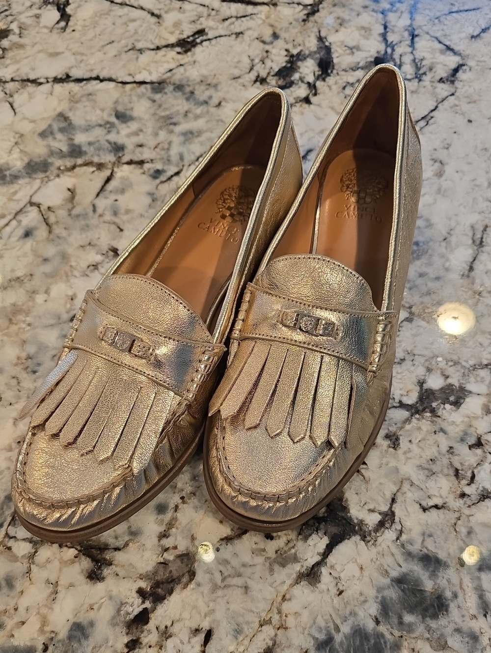 Vince Camuto Metallic Gold Tassel Loafers - Women 9.5